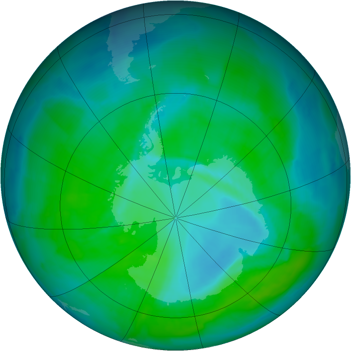 Antarctic ozone map for 26 December 2011